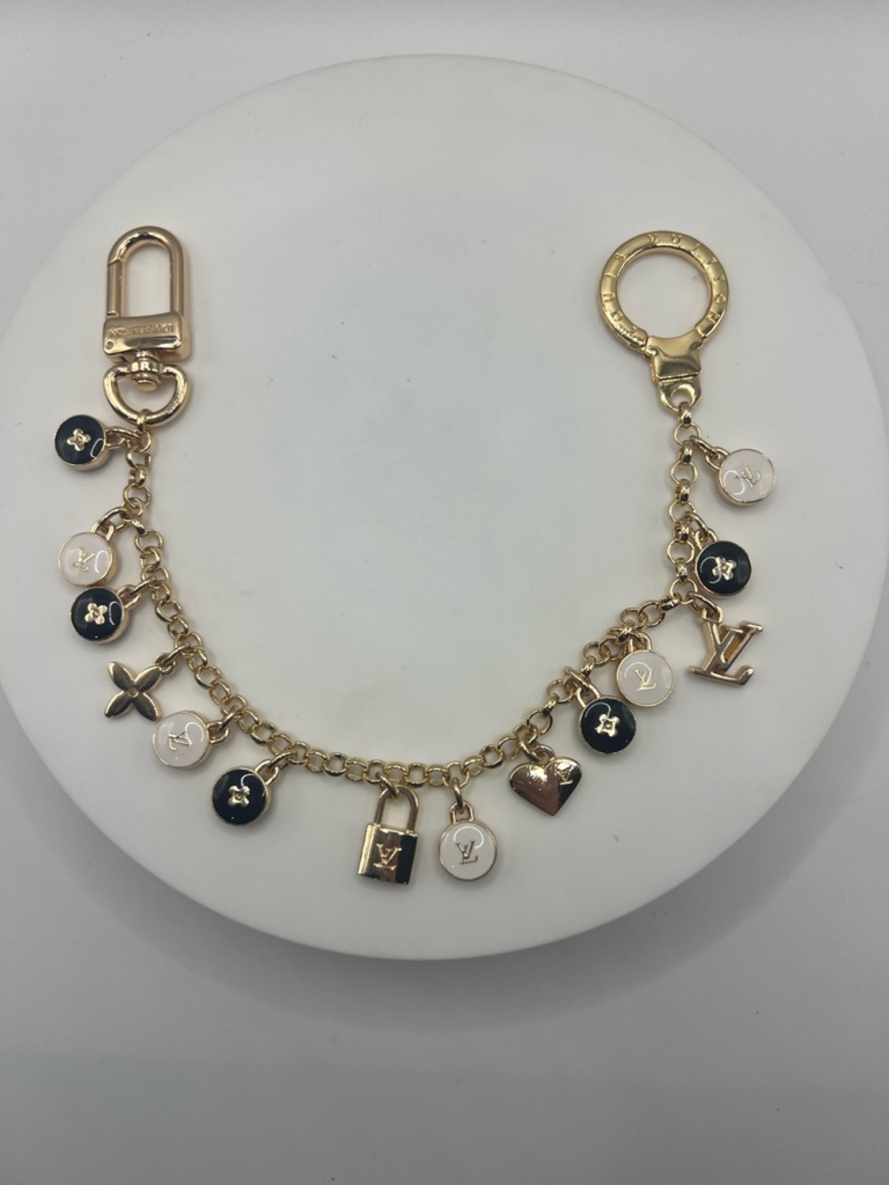 Louis Vuitton Gold-Tone Navy & White Charm Key Chain